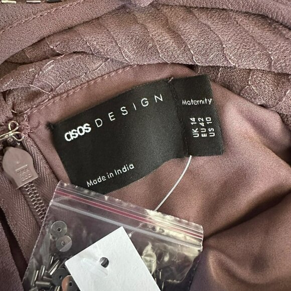 Asos Maternity midi dress with linear yoke embellishment mauve purple size 10 - Picture 3 of 9